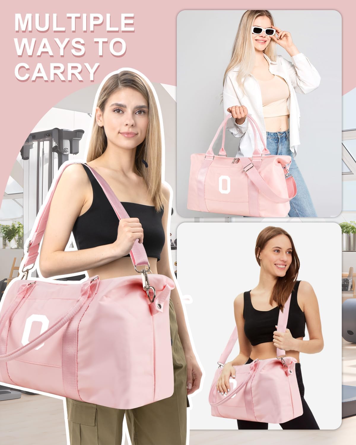 Initial Travel Duffel Bag Sports Gym Bag for Girls Teen Birthday Gifts,Pink Personalized Weekender Bag Carry On Tote Bags for Women Men,Waterproof Overnight Luggage Bag with Trolley Sleeve(Letter O)
