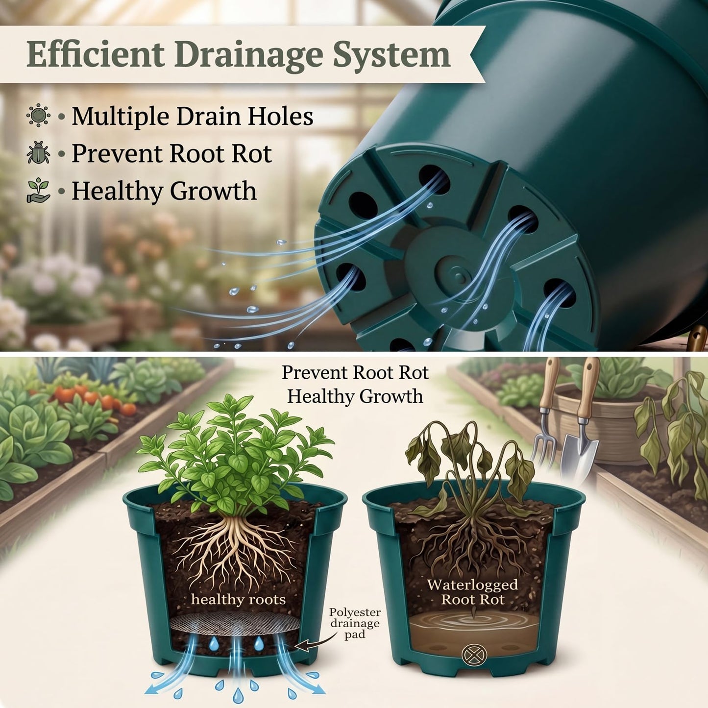 Chumia 50 Set Plastic Nursery Pots with Mesh Pad 4", 6", 8" Grow Sturdy Plastic Plant Pots Drainage Holes for Seed Starting Indoor Outdoor Flower Planter, Green
