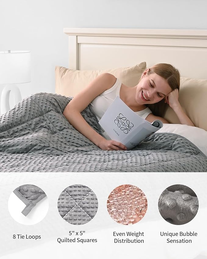 Mr. Sandman Weighted Blanket for Adults Queen, Minky Dots Heavy Blanket for Woman,Man Sleeping/Calm, Soft, Cozy and Cooling Weighted Throw Blankets, Machine Washable, 80 x 87in, 15 Pounds, Grey