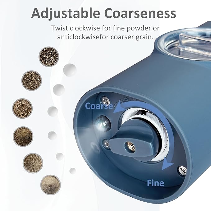 Electric Salt and Pepper Grinder Set, Rechargeable,Adjustable Coarseness with LED Light, Electric Salt and Pepper Shakers Refillable(2 Packs, Blue)