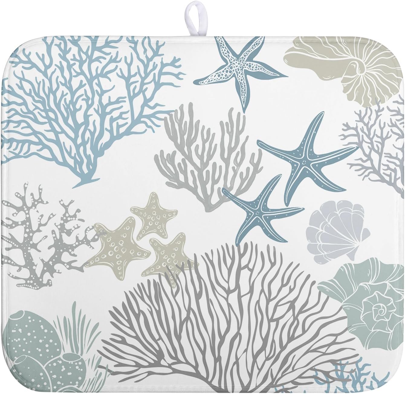 Summer Dish Drying Mat 16×18 Inch Coastal Nautical Kitchen Drying Mats Blue Gray Ocean Microfiber Dish Pad Heat Resistant Absorbent Dish Rack Mat for Home Kitchen Counter Decor