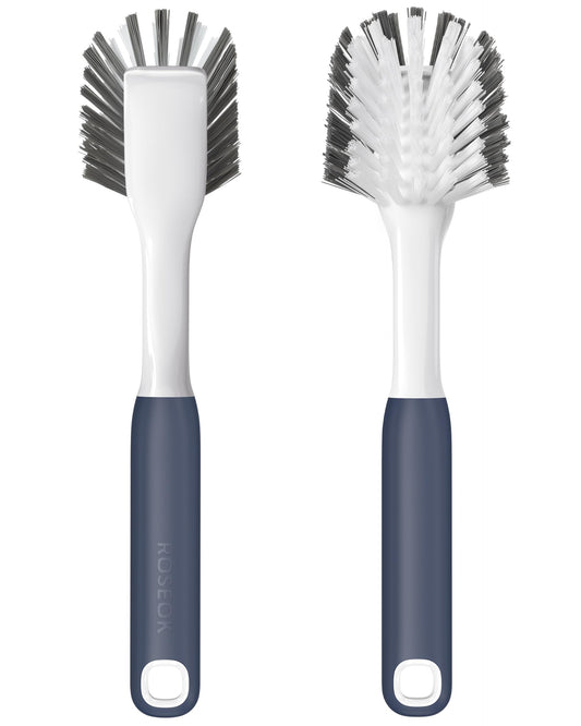 ROSEOK Dish Brush with Built-in Scraper,Kitchen Scrub Brush for Cleaning Dishes,Pots,Non-Stick Pans and Sinks,Navy Blue,2 Pack