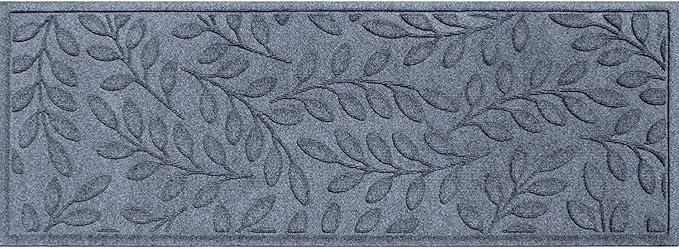 WaterHog Welcome Mat for Indoor/Outdoor, 2’ x 5’, Made in USA, Durable & Water-Resistant, Dirt Trapping Mat, Decorative Front Door and Entryway Rug, Brittney Leaf Design, Bluestone