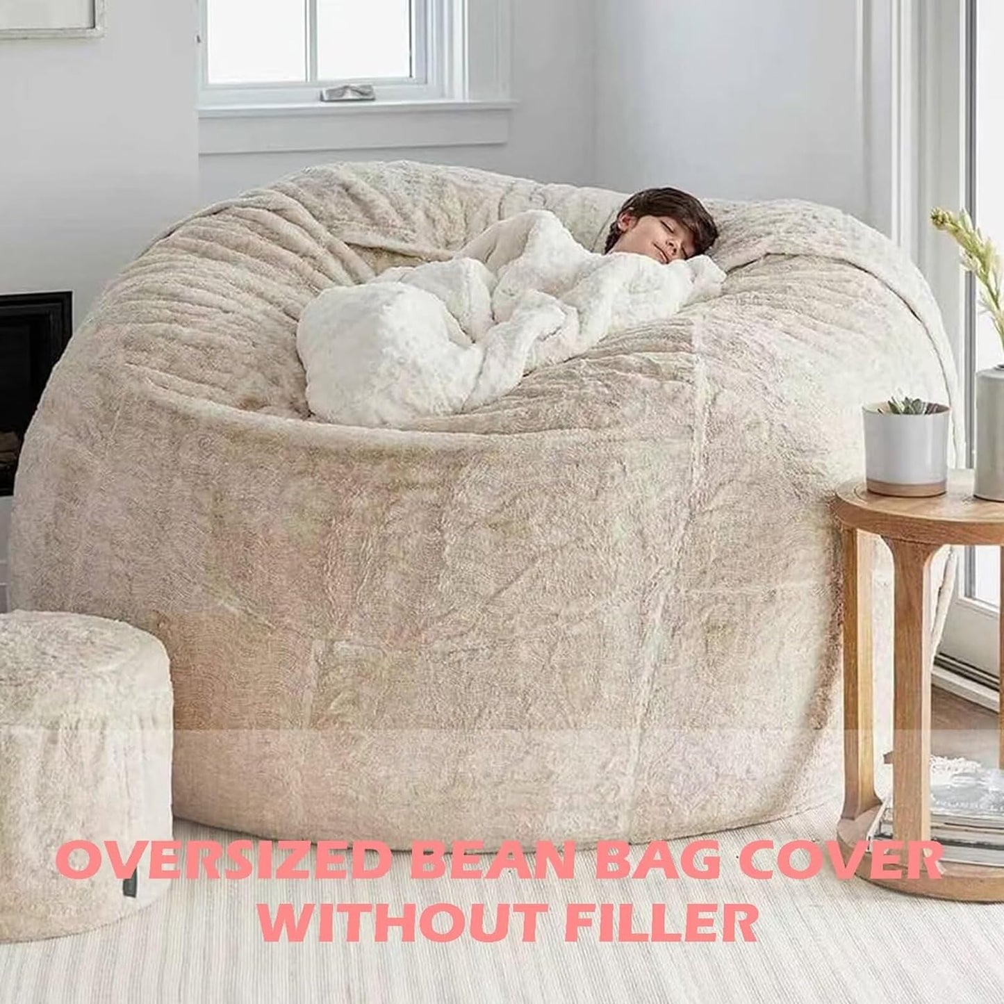 BCU 7FT Big Bean Bag for Adults Kids Without Filling Oversized Bean Bag Chair Cover for Stuffed Animal Storage, Pink
