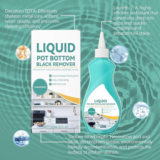 Liquid Pot and Pan Cleaner for Burnt On Food & Grease, 5 Fl oz Tough Stove Top and Cookware Cleaner, Removes Stubborn Stains on Stainless Steel, Cast Iron, Copper Pots