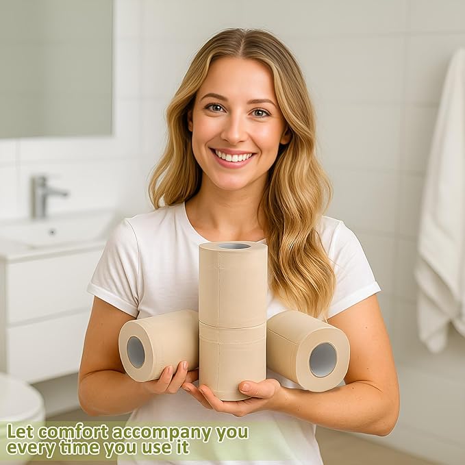Bamboo Toilet Paper, 4 Ply 60 Rolls, Unbleached, Strong & Soft Toilet Tissue Bulk, Chemical Free Bathroom Tissue Rolls