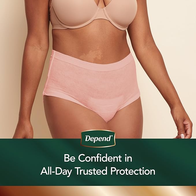 Depend Incontinence Underwear for Women, Large, 12 Count, Pack of 2 | Maximum Absorbency | Pink | Silhouette | Postpartum