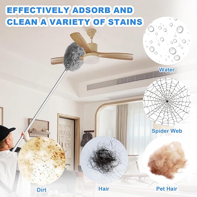 Storystore Ceiling Fan Cleaner Duster with Extension Pole, Adjustable from 13 to 49.7 Inches, Removable Fan Blade Cleaner (Grey)