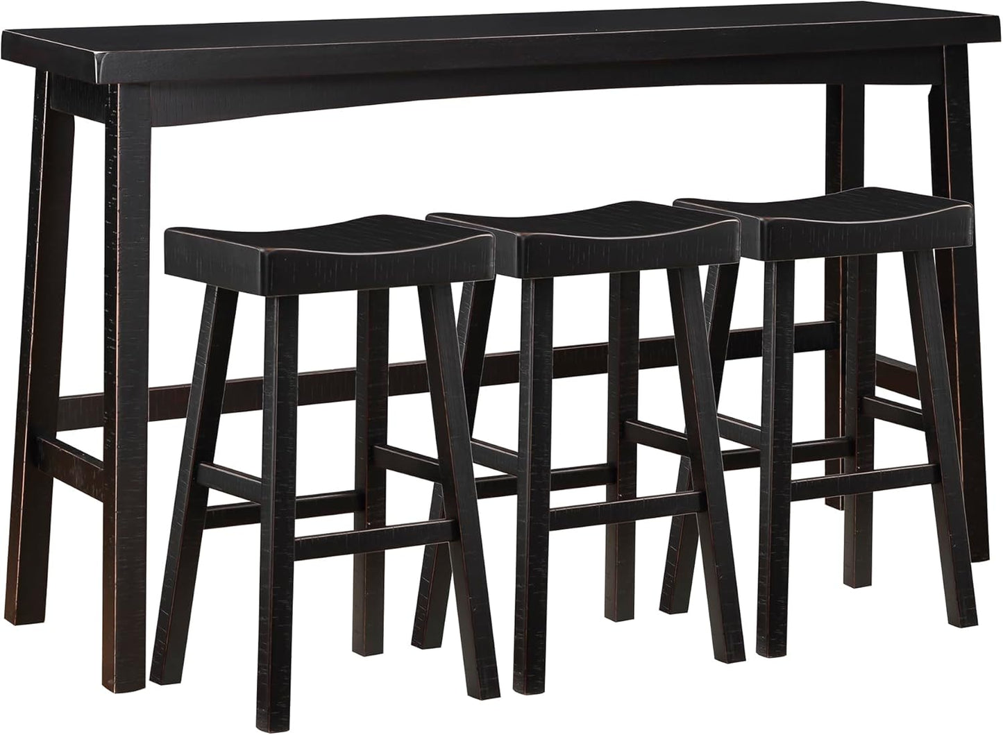 Lexicon Bar Table Set for 3, Small Kitchen Table Set Kitchen Island Table with 3 Saddle Bar Stools, 4 Piece Dining Table Set for Breakfast Nook, Living Room, Apartment, Pub Height, Black