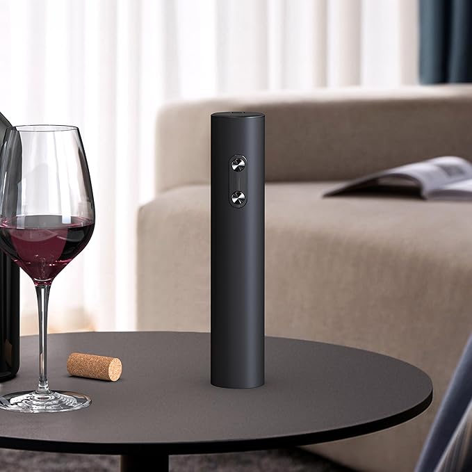 Electric Wine Opener, Battery Operated Wine Bottle Opener, Cordless Automatic Corkscrew, Fast Cork Removal, One Click Button, Gift Idea for Wine Lovers, Kitchen Bar Party Restaurant, Black