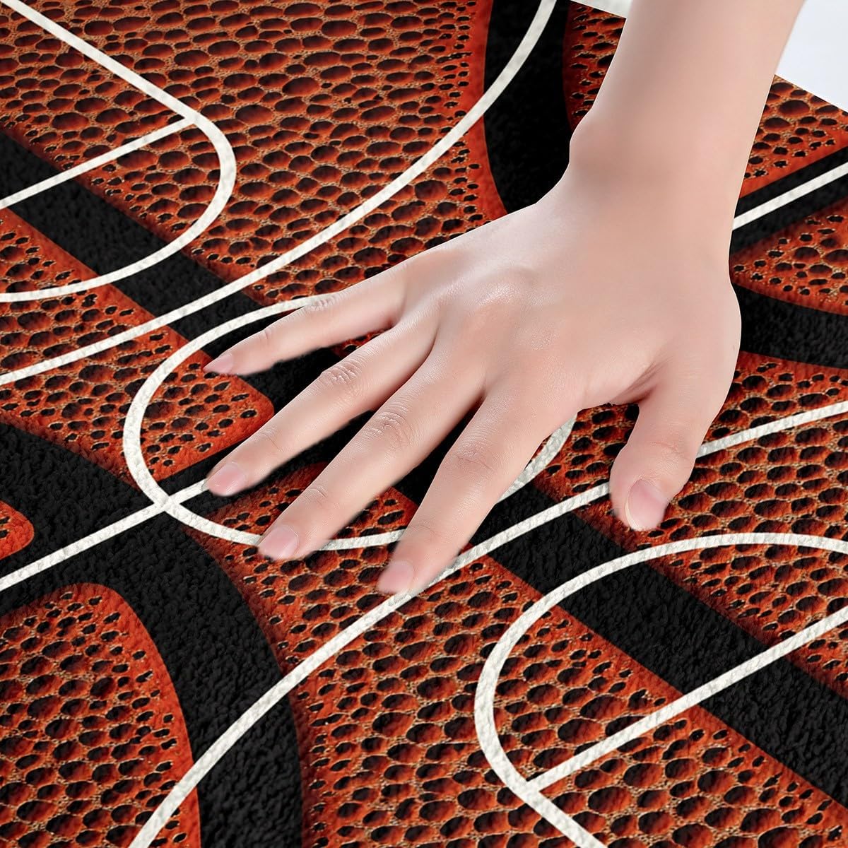 Feelyou Basketball Non Slip Bath Mat Basketball Court Print Soft Fleece Door Carpet for Kids Boys Girls Ball Sports Games Polyester Bath Rug Orange Basketball Bathroom Floor Indoor Doormat,16x24 Inch
