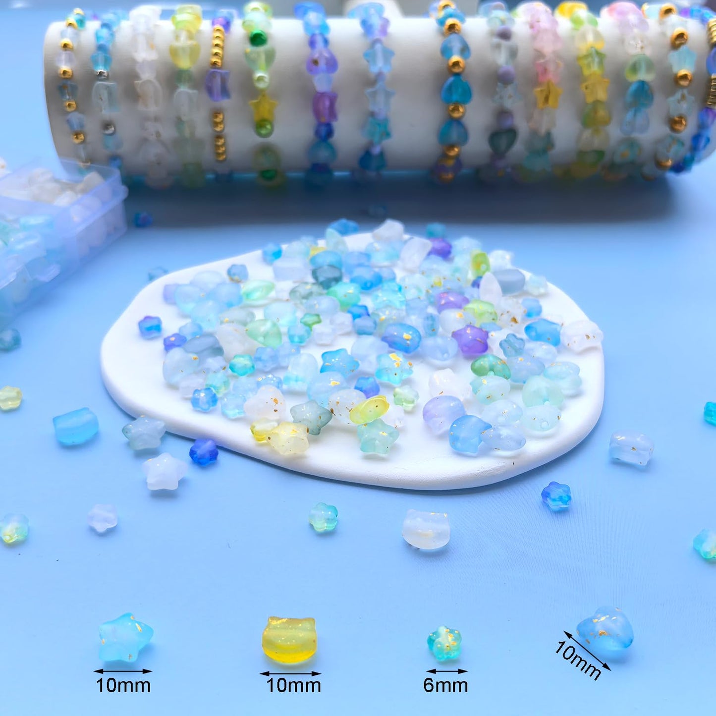 1300Pcs Green Blue Assorted Acrylic Beads for Bracelet Jewelry Making, Frosted Star Heart Flower Cute Cat Head Shape Beads Matte Pastel Beads Cute Aesthetic Kawaii Bead for DIY Necklace Keychain
