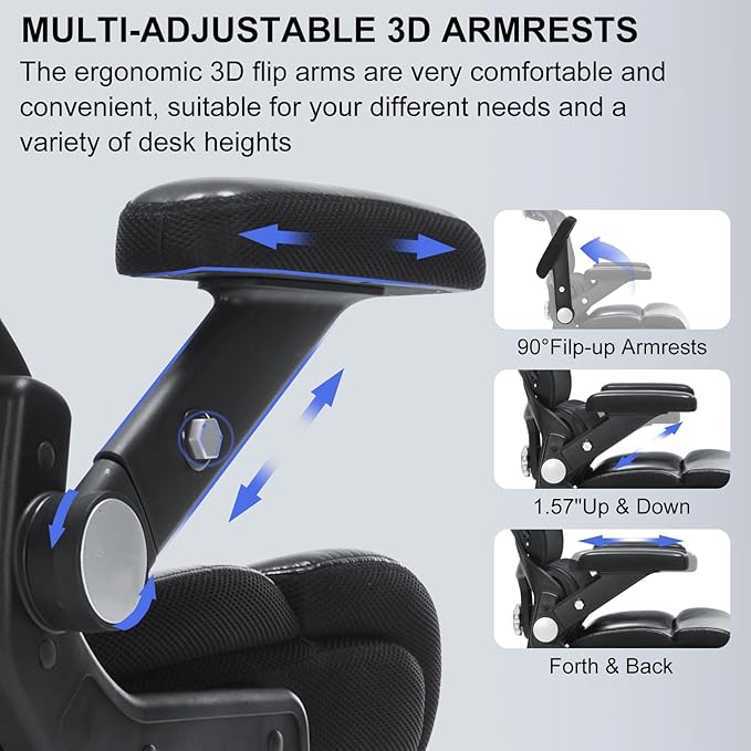 Big and Tall Ergonomic Office Chair 500lbs,High-Back Mesh & PU Leather Chair with 3D Headrest,3D Armrests, Adjustable Lumbar Support,Wide Seat Heavy Duty Executive Cpmputer Chair,Black
