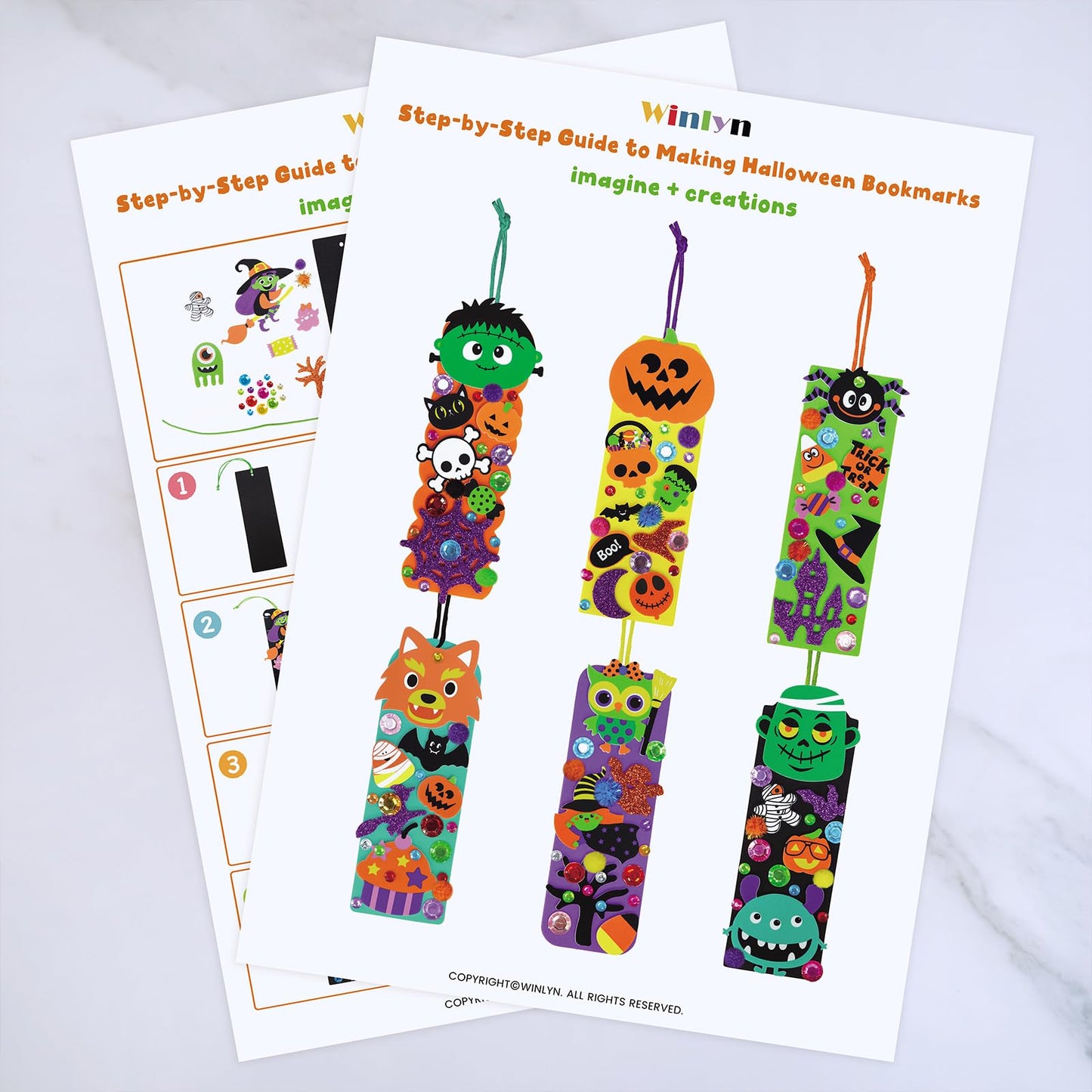 Winlyn 36 Sets Halloween Crafts Kits Holiday Fall Kids Crafts DIY Halloween Bookmarks Ornaments Art Sets Bats Monster Ghost Foam Stickers Arts and Crafts for Kids Classroom Activities Party Favors