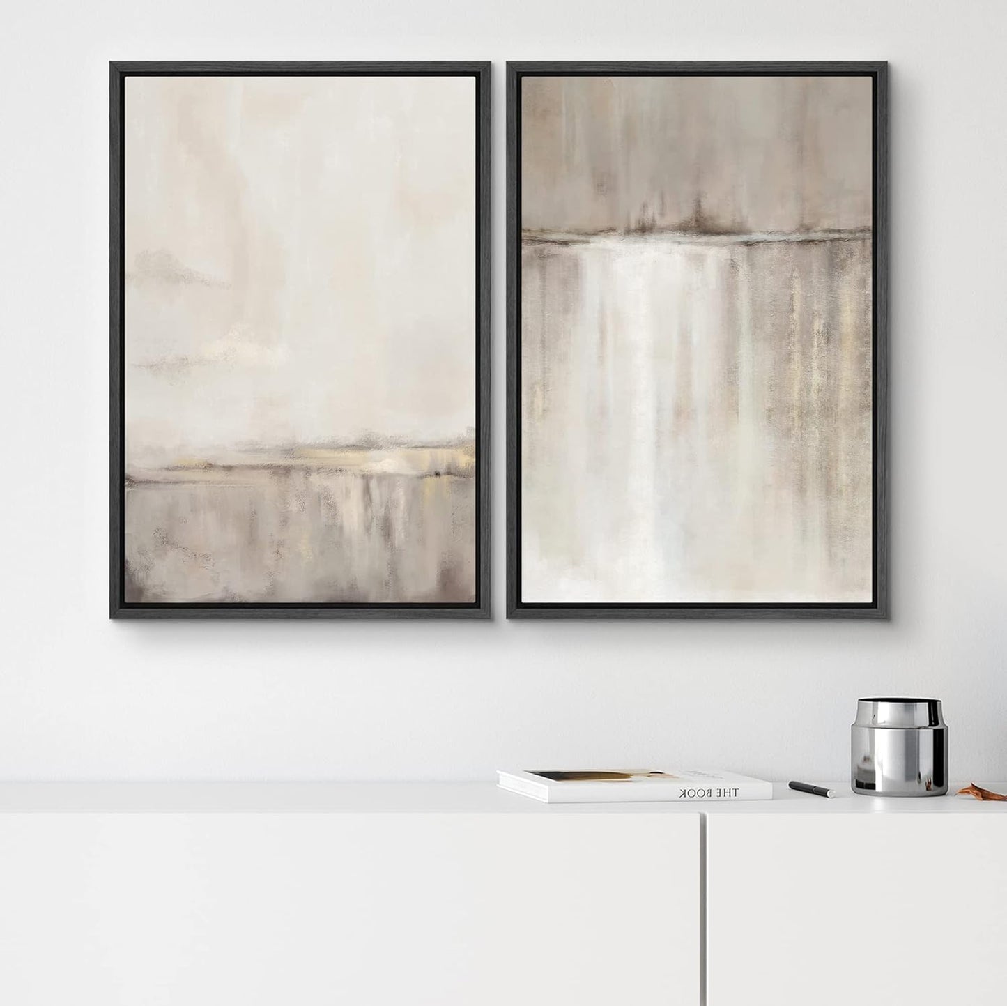 SIGNWIN Framed Canvas Print Wall Art Set Grunge Duotone Tan Landscape Abstract Shapes Illustration Modern Art Decorative Nordic Chic Relax/Zen for Living Room, Bedroom, Office - 16"x24"x2 Black