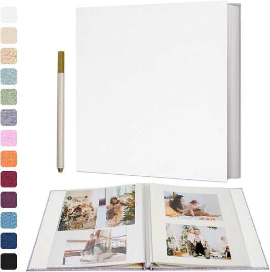 Vienrose Photo Album Self Adhesive 4x6 5x7 3x5 8x10 10x12 Scrapbook Album DIY Scrap Book with A Metallic Pen (13"x12.6" 60 Pages, White)