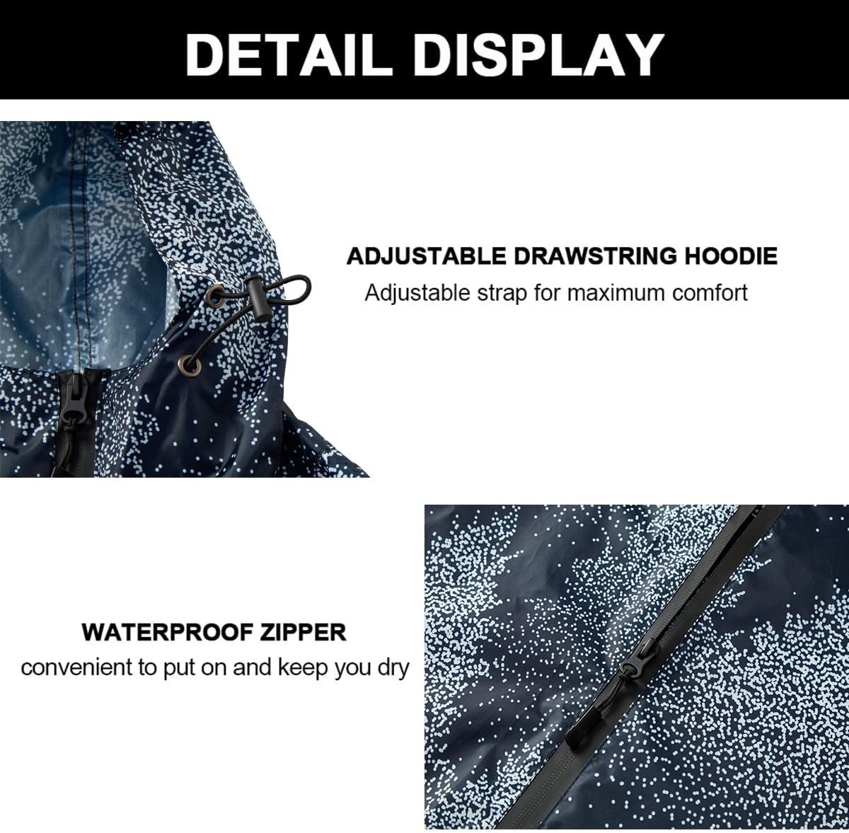 Rain Poncho Jacket Coat Hooded Zipper Style for Women/Men/Adult with Pocket