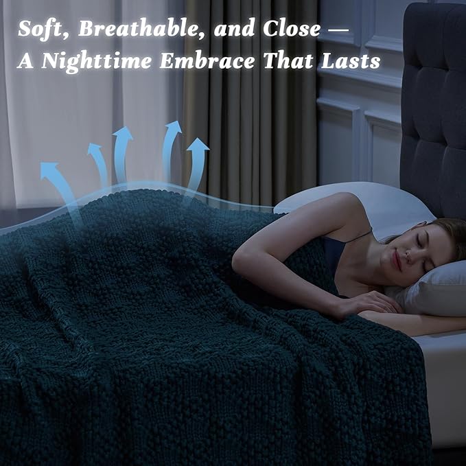 Knitted Weighted Blanket for Adult, Chunky Knit Weighted Throw for Sleep 60"*80" 17lbs, Cooling Breathable Machine Washable Heavy Blanket for Room Decor (Peacock, Queen)