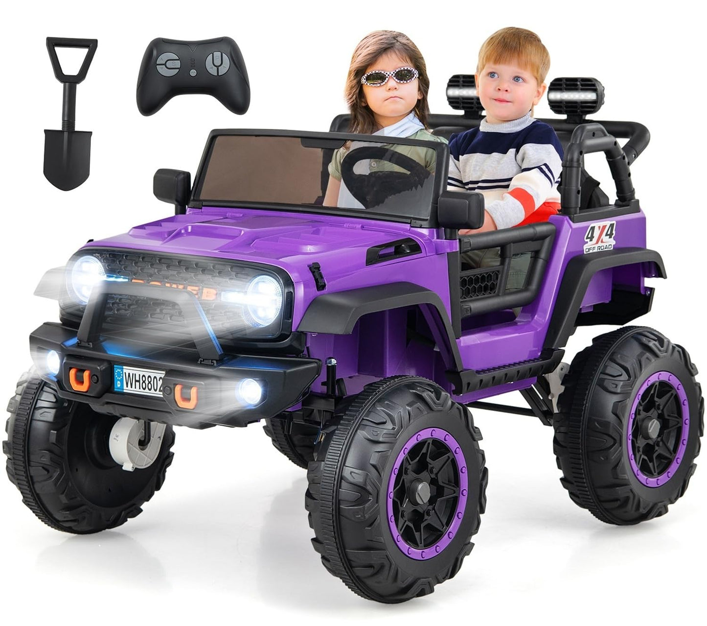 INFANS 24V 2 Seater Ride on Car for Kids, 2WD/4WD Battery Powered with Remote Control, Music, USB, MP3, Spring Suspension, 20" Wide Seat Electric Jeep Toys for Boys Girls Aged 3+ (Purple)
