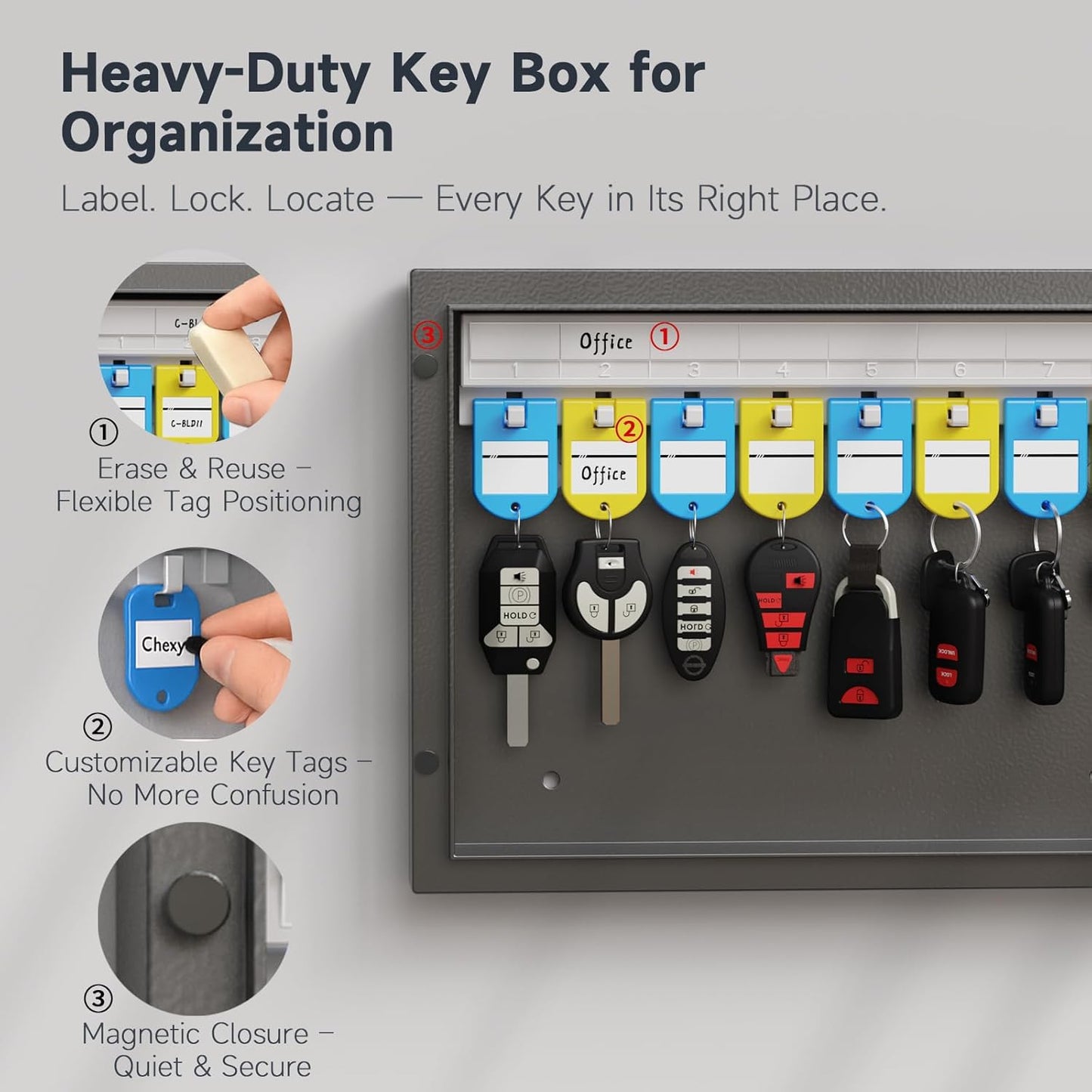 WeHere Key Lock Box Wall Mount, 16 Key Cabinet with Combination Lock & Key Tags, Digital Code Key Organizer Security Storage Lockbox, Key Management for Garage,Office,Holtel,Home