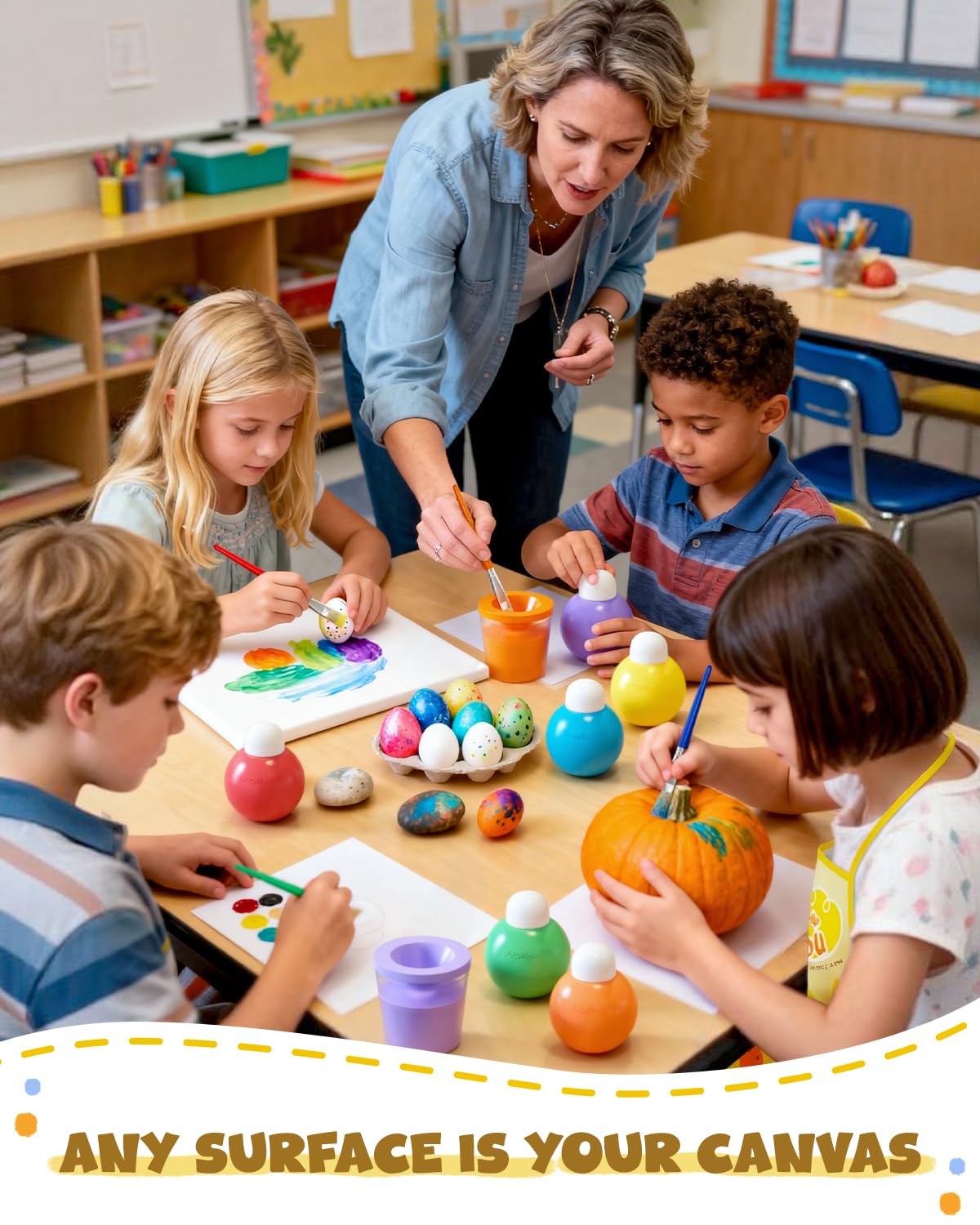 JUPITEARTH 10 Colors Washable Paint Set for Kids Ages 3-6, 4.06oz(120ml), Non-Toxic, Includes Brushes, Cups and Apron, Creative Gift for Toddlers and Preschoolers