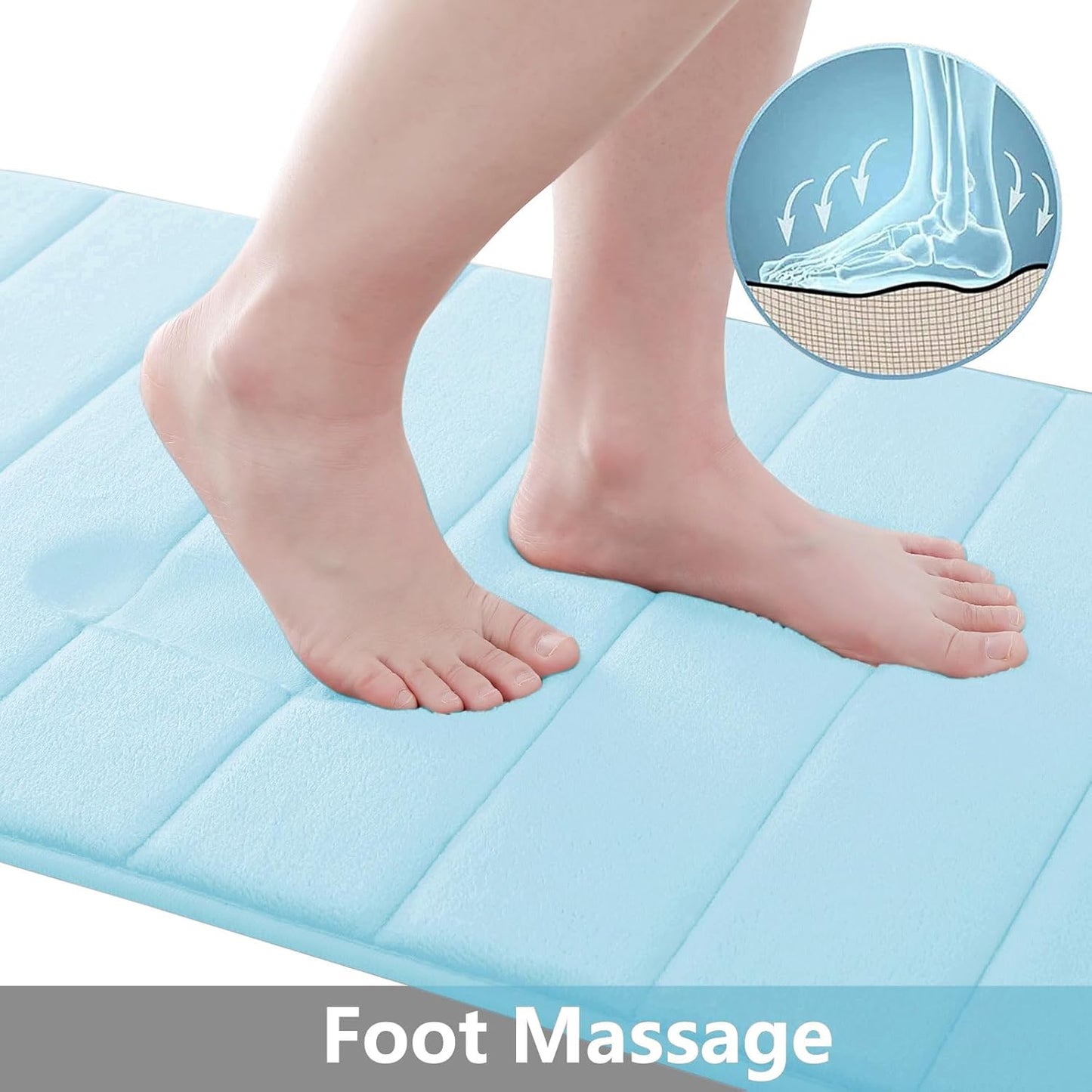 Buganda Memory Foam Bath Mat, 60" x 24", Ultra Soft and Non-Slip Bathroom Rugs, Water Absorbent and Machine Washable Bath Rug Runner for Bathroom, Shower, and Tub, Light Blue