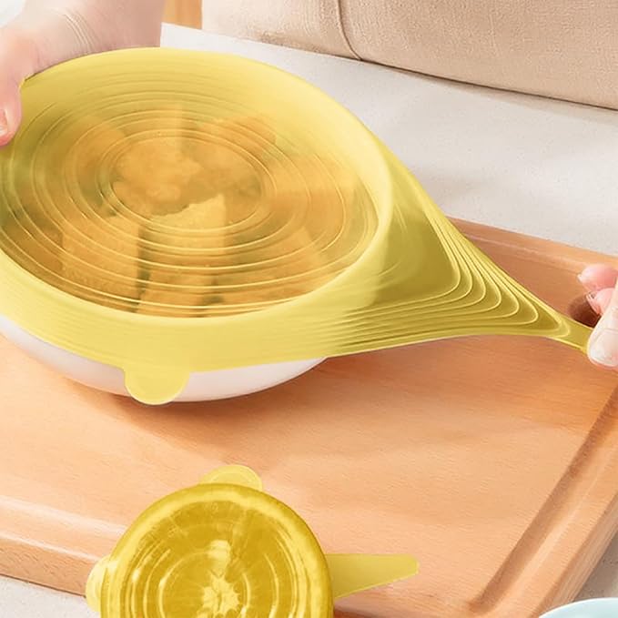 Reusable Silicone Stretch Lids – 18PCS Round & Square Stretchy Food Covers, Airtight & Leakproof, Microwave & Dishwasher Safe Yellow