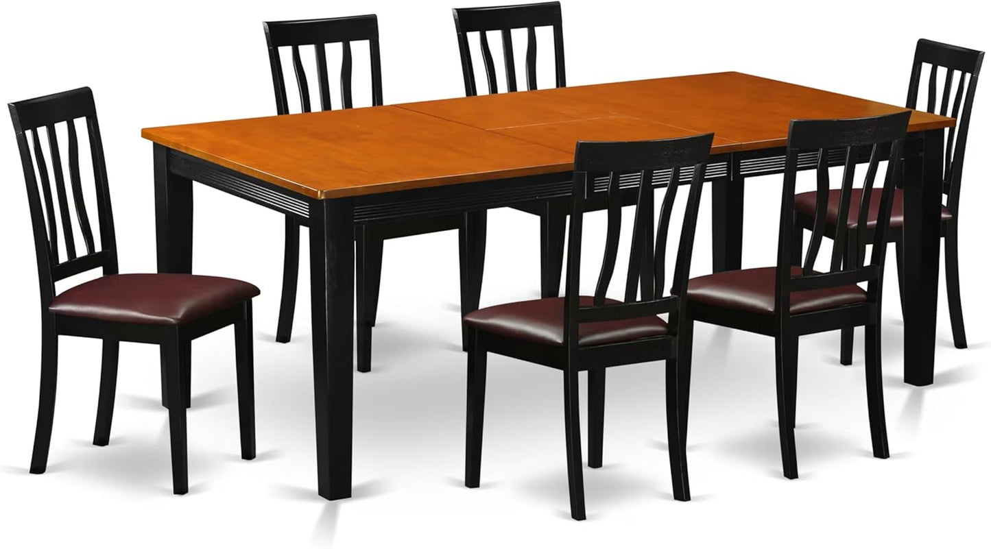 East West Furniture QUAN7-BCH-LC 7 Piece Kitchen Table & Chairs Set Consist of a Rectangle Butterfly Leaf Dining Table and 6 Faux Leather Upholstered Chairs, 40x78 Inch, Black & Cherry