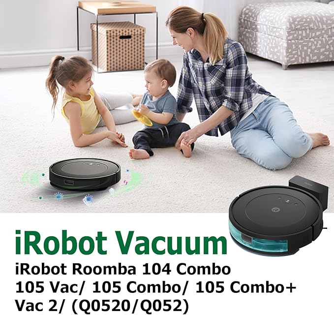 25 Pcs Replacement Parts for iRobot Roomba 104/105 Vac/ 105 Combo/Vac 2/ (Q0520/Q052) Vacuum, 2 Main Brushes,4 Filters,6 Dust Bags,6 Side Brushes,6 Mop Pads