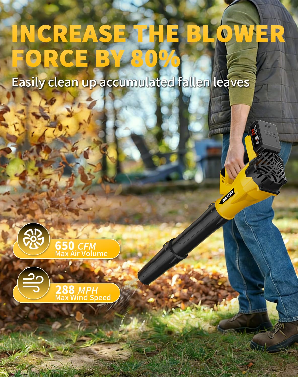 High Power Cordless Leaf Blower with 4.0Ah Batteries, 580CFM/160MPH, 6 Speed Levels & Extension Nozzle - Ergonomic Non-Slip Handle, Lightweight Design for Lawn Care, Yard, Snow (2 Battery)