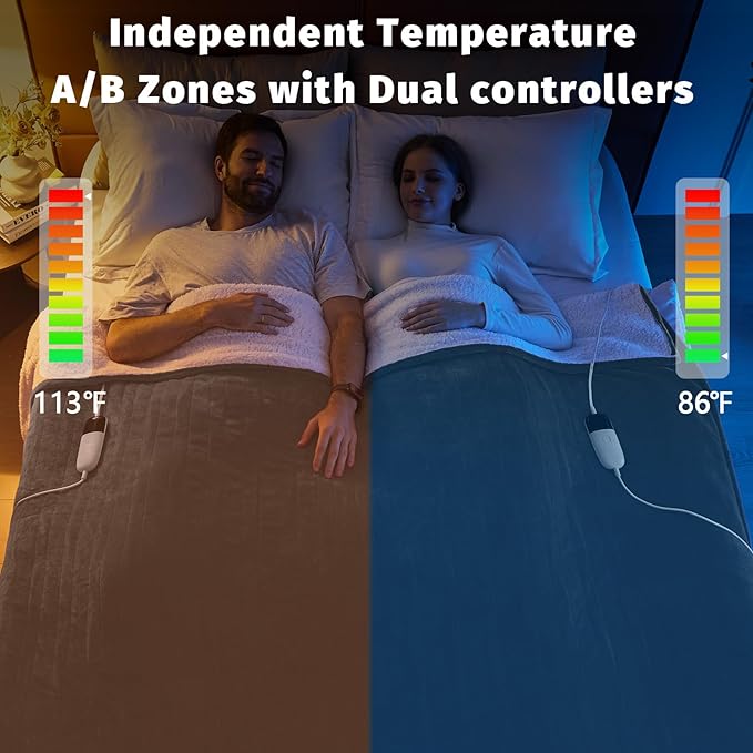 Heated Electric Blanket Queen Size - 84" x 90" Heating Blanket with Dual Control, 10 Heating Levels & 8 Hours Auto Off, Soft Warm Flannel Blanket, Christmas Birthday Gifts for Senior Grandma