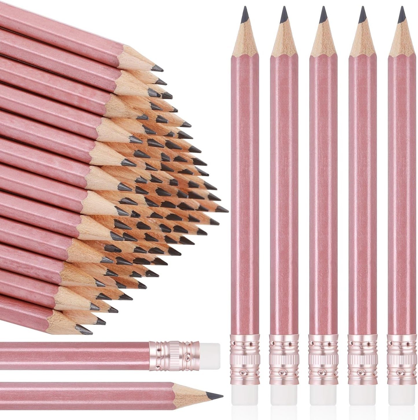 Outus 144 Pcs Mini Golf Pencils Bulk Half Pencils with Eraser #2 HB Pre Sharpened for Party Favors Office Supplies 4 Inch (Rose Gold)