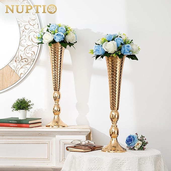 NUPTIO Flower Centerpieces for Wedding Tables: 10 Pcs Blue & White Artificial Flower Ball Arrangement for Weddings Party - Fake Floral Rose for Birthday Bridal Shower Decorations