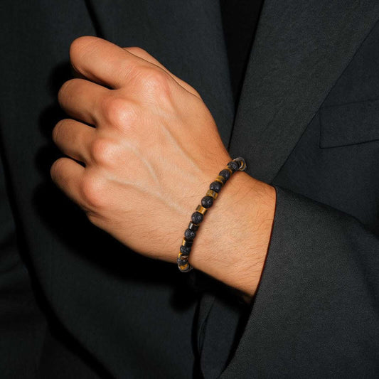 TRUMIUM Beaded Bracelets for Men Women Natural Hematite 6mm Tiger Eyes Mens Bracelet Gemstone Jewelry for Him 8.3 Inch Length