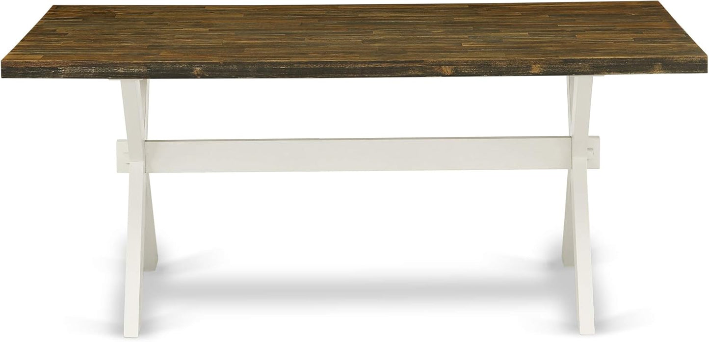 East West Furniture X077SI215-7 7 Piece Dining Table Set Consist of a Rectangle Dining Room Table with X-Legs and 6 Baby Blue Linen Fabric Upholstered Chairs, 40x72 Inch, Multi-Color