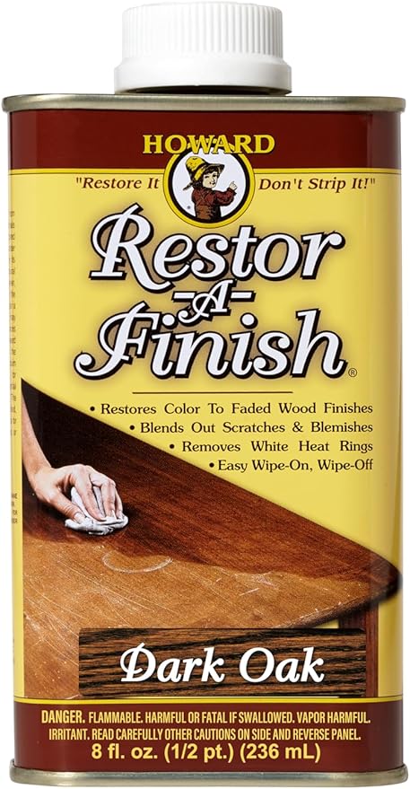 HOWARD - Restor-A-Finish: Restore Your Dark Oak Wood Finishes Repair Scratches, Eliminate Stains, White Heat or Water Rings and More. Safe on Furniture, Trim, and All Finished Wood. Size: 8 Fl oz