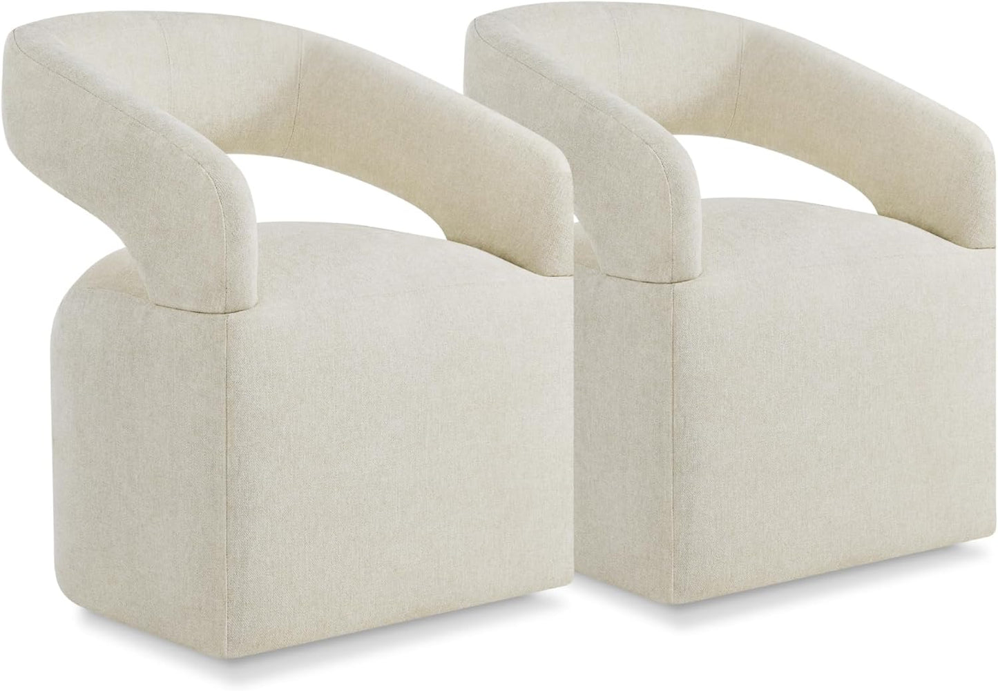 Upholstered Dining Chairs with Casters Easy Assembly Require Modern Barrel Armchair with Rollers for Diningroom Bedroom Livingroom Reading Room,Set of 2,Cream Beige