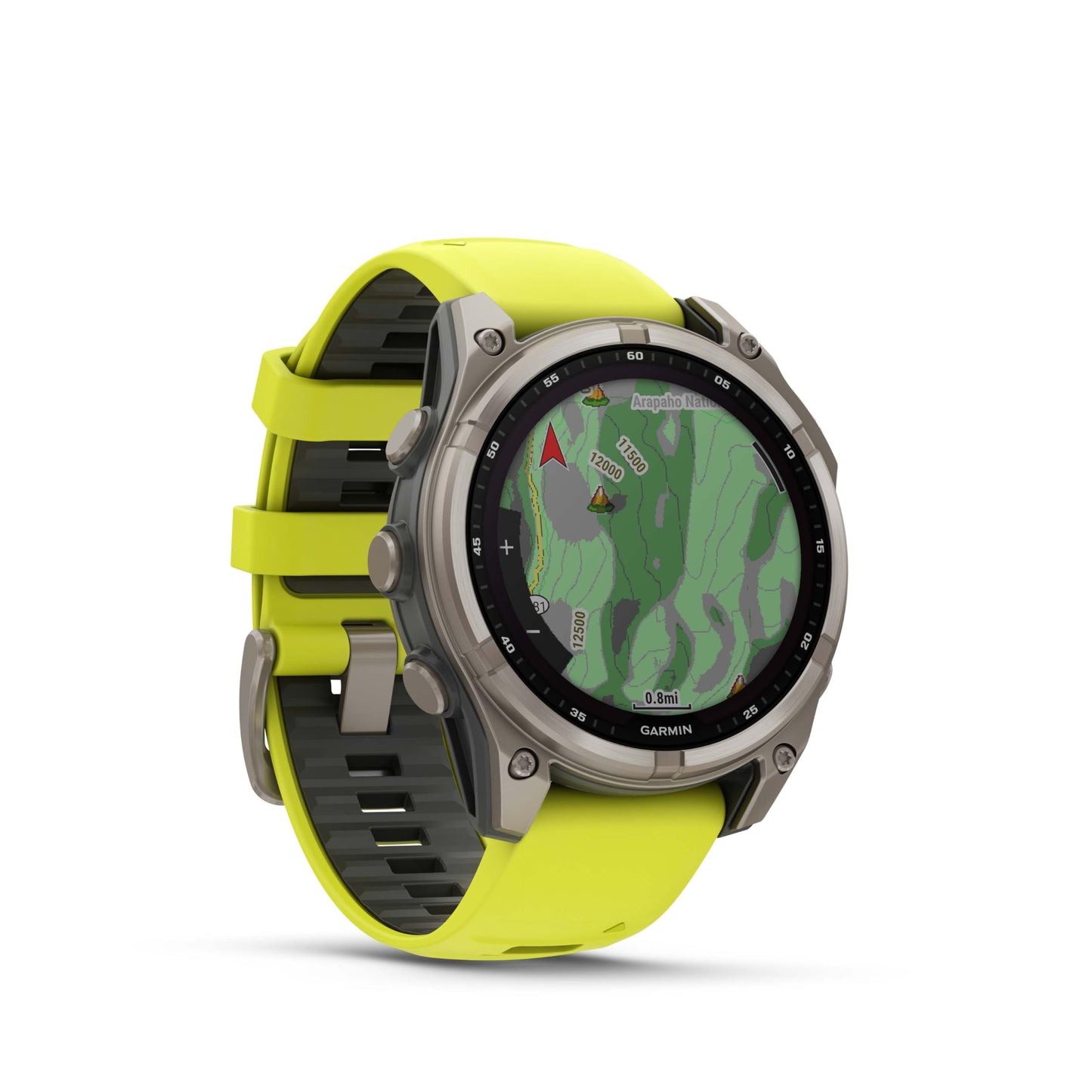 Wearable4U Garmin Fenix 8 - 47 Mm Multisport Gps Smartwatch, Solar, Sapphire, Titanium With Amp Yellow/Graphite Silicone, Built-