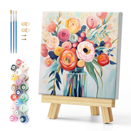 Natuyalo Paint by Numbers Kit for Adults Framed - Colorful Flowers Paint by Number on Canvas with Frame, Vase DIY Acrylic Painting by Number Ideal Gift Home Wall Decor (12x12 Inch)