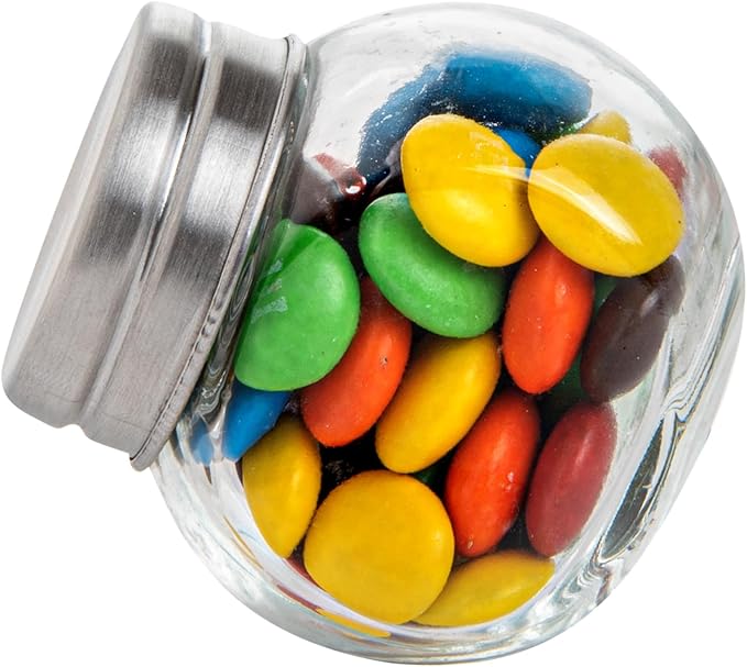 Restaurantware Vetri 2 Ounce Mini Favor Jars, 10 Durable Candy Jars - With Wide Spout, Chrome Lid, Clear Glass Candy Jars, Dishwashable