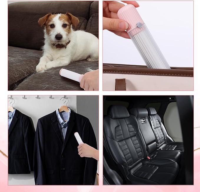 Travel Size Lint Roller Mini for Clothes, Portable Cute Lint Roller with 3 Rolls Refillable, Sticky Rollers Pet Hair Remover for Clothes, Furniture, Cat & Dog Hair, Household Travel Remove Dust