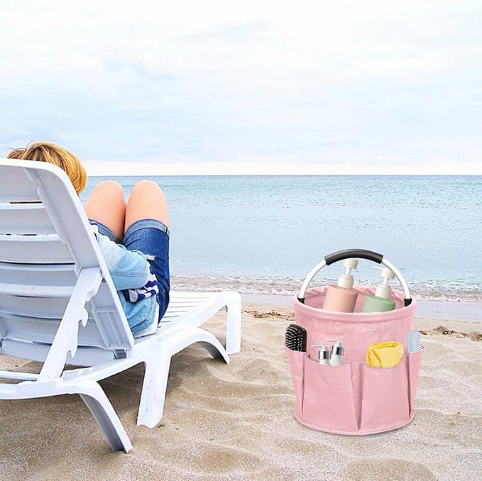 Cleaning Caddy for Cleaning Supplies, 17L Cleaning Supply Caddy with Handle Foldable Cleaning Supplies Organizer Bucket Tool Bag Organizer Cleaning Products Organizers for Home, Garden (Pink)