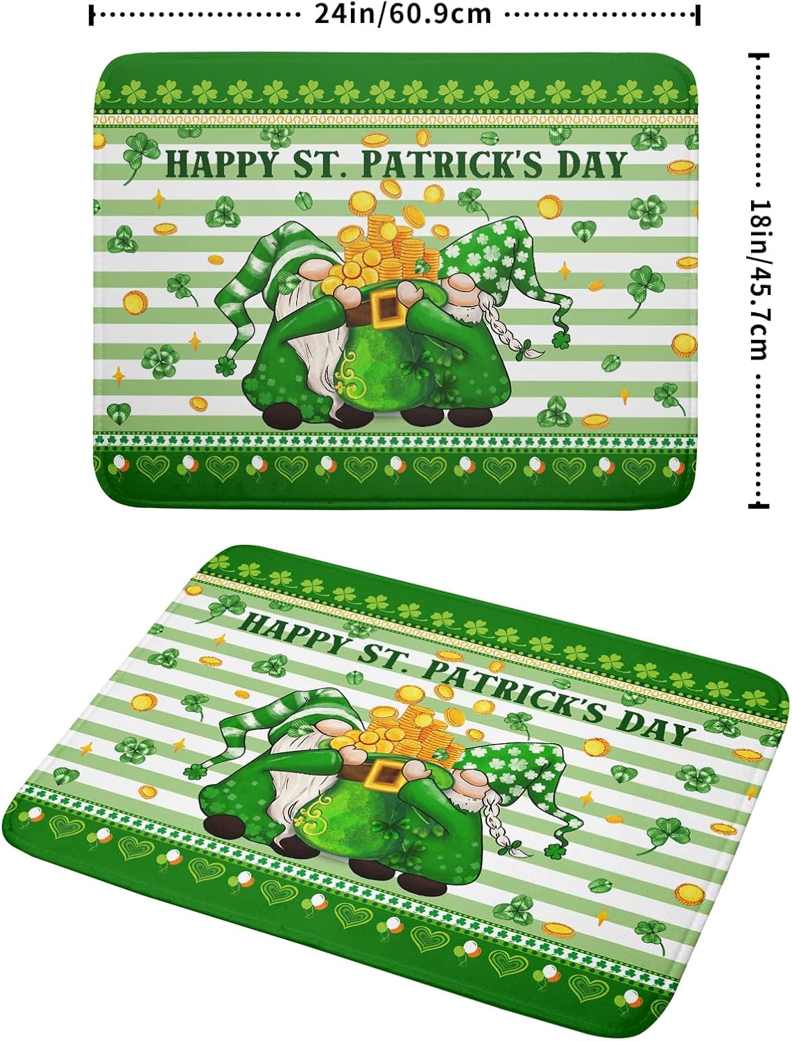 Shamrock Gnome Dish Drying Mat Coin Clover Dishes Fast Dry Mat 18x24 inch Absorbent Microfiber Dishware Drainer Pad for Kitchen Counter Sink