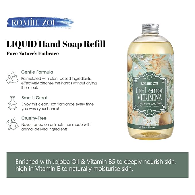 ROMIIE ZOI Liquid Hand Soap Refill, Lemon Verbena, Gentle & Moisturizing Formula, 750 ML/ 26 FL OZ