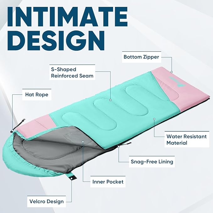 PTEROMY Sleeping Bags for Adults, Lightweight and Machine Washable, Water Resistant Backpacking Camping Sleeping Bag for Warm Cold Weather, Camping Essentials for Hiking Travel