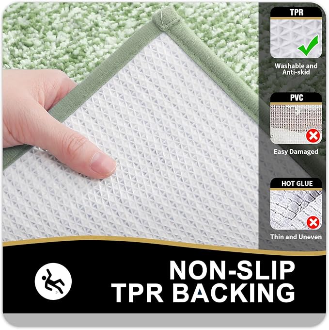 OLANLY Bathroom Rugs 24x16, Extra Soft and Absorbent Microfiber Bath Mat, Non-Slip, Machine Washable, Quick Dry Shaggy Bath Carpet, Suitable for Bathroom Floor, Tub, Shower (Small, (Sage Green)