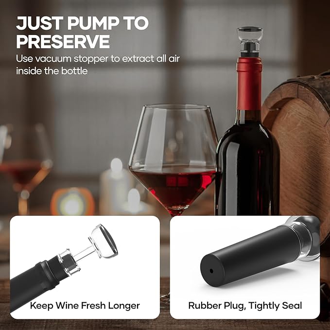 Crenova Wine Opener Electric, Rechargeable Wine Bottle Opener, Automatic Corkscrew with Vacuum Stopper, Aerator Pourer, Foil Cutter, Display Base, House Warming Gifts for New Home Wedding Birthday