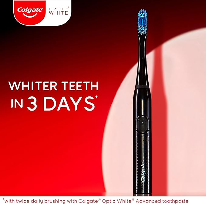 Colgate Optic White Pro-Series Whitening Battery Operated Toothbrush with Timer, Soft, Black