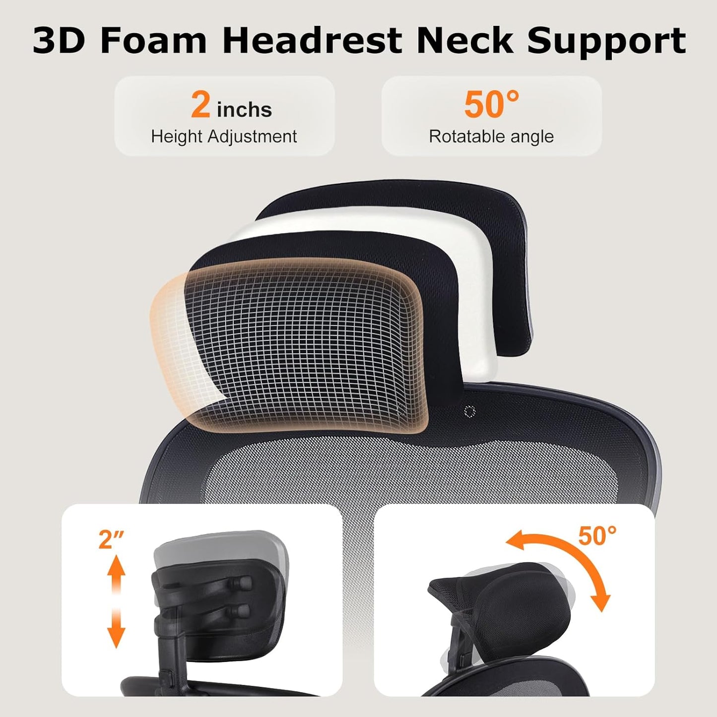 ralex-chair Ergonomic Office Chair with Adjustable Headrest & Lumbar Support, Desk Chair with Flip-Up Armrests, Comfortable for Home, Office, Conference Room