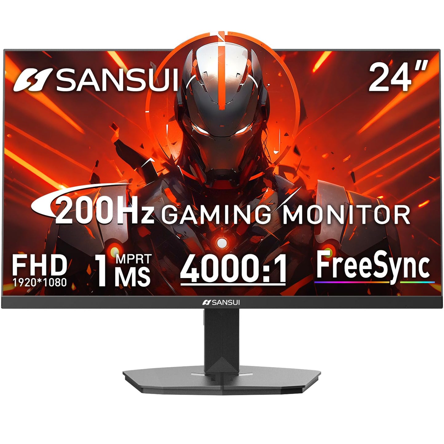 SANSUI Gaming Monitor, 24 Inch 200Hz 180Hz, FHD 1080P 1ms 110% sRGB Computer Monitor, HDMI DP Ports VESA Support for Game Office
